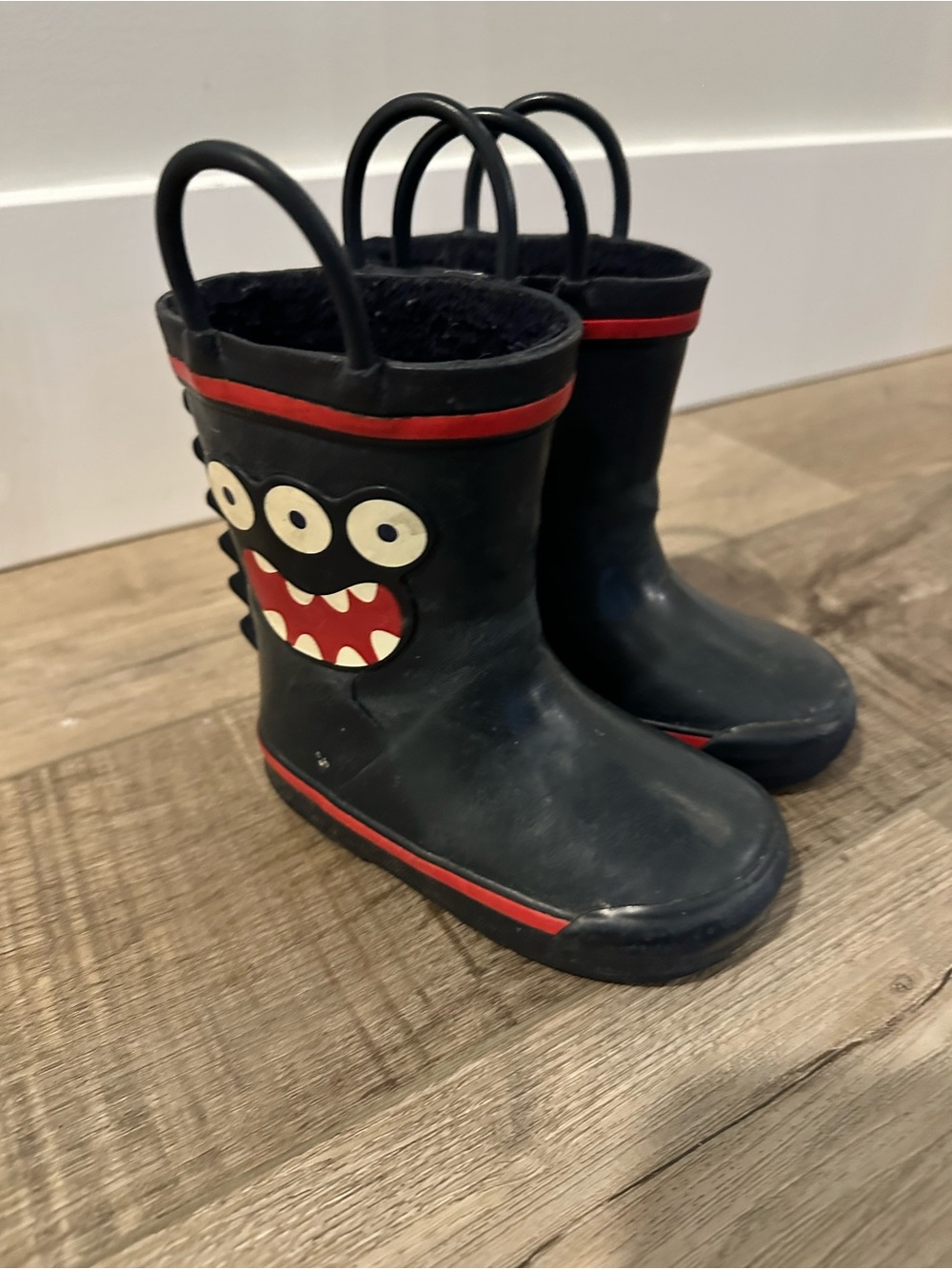 Kids Monster Rain Boots - Navy with Red Trim